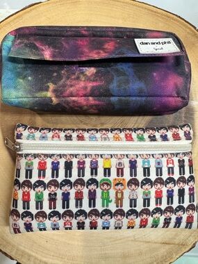 Dan And Phil X Spiral Galaxy Pencil Case & Character Print Zip Pouch Multicolor